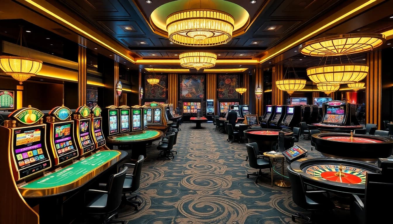 Experience thrilling gambling at CM88 nhà cái with stylish casino tables and vibrant slot machines.