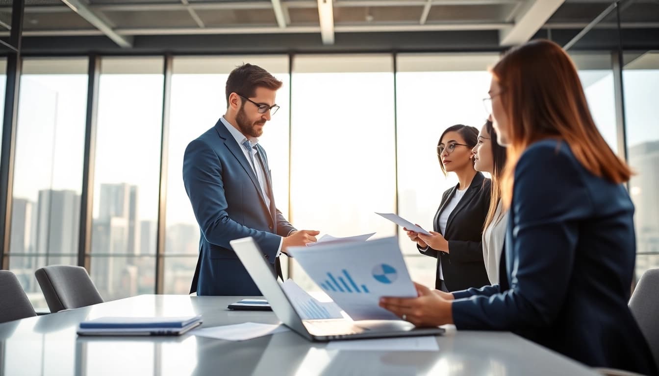 Headhunter Schweiz berät Kunden in modernem Büro über Karrieremöglichkeiten.
