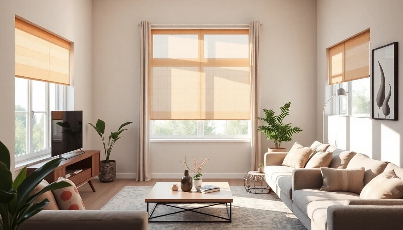 Plissee konfigurieren in einem stilvollen Wohnzimmer mit elegantem Fensterdekor
