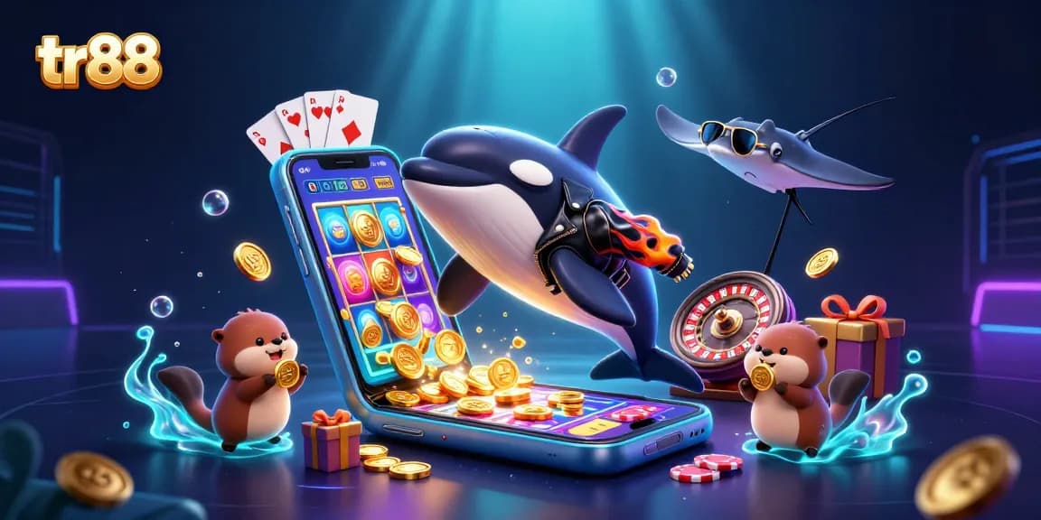 Engage with tr88's exciting slot gaming scene featuring dynamic characters and rich casino elements.