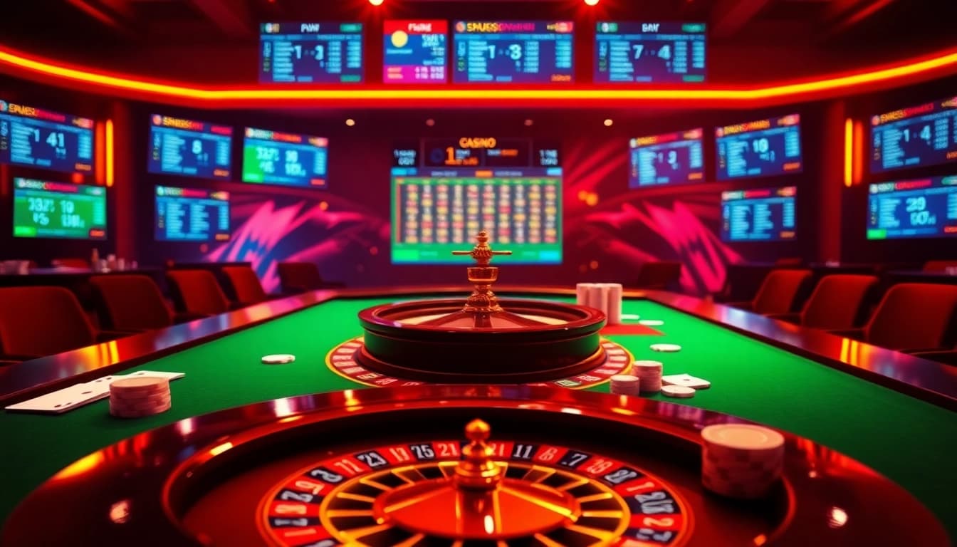 Experience the excitement of online gambling with engaging visuals from https://f8bet.dental/, featuring poker chips and a roulette wheel.
