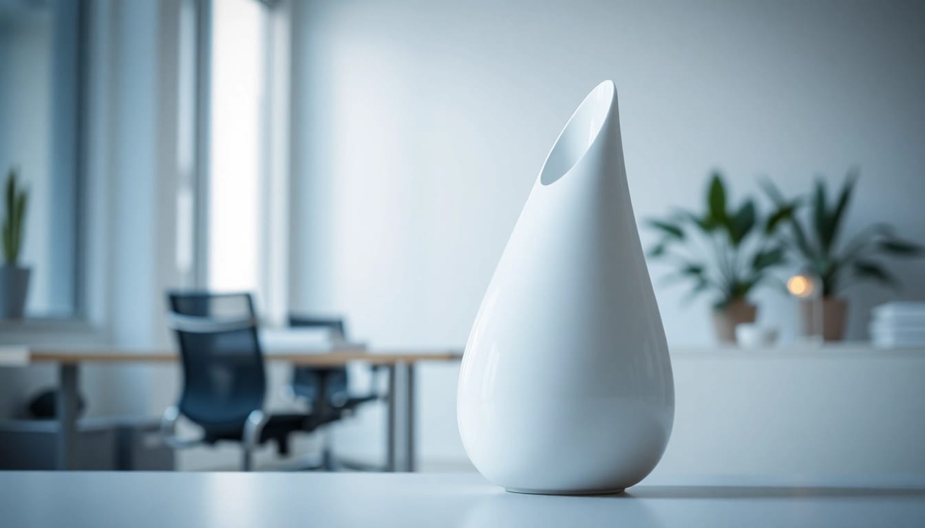 Innovative evodrop product showcased in a minimalist office setting, highlighting its design.