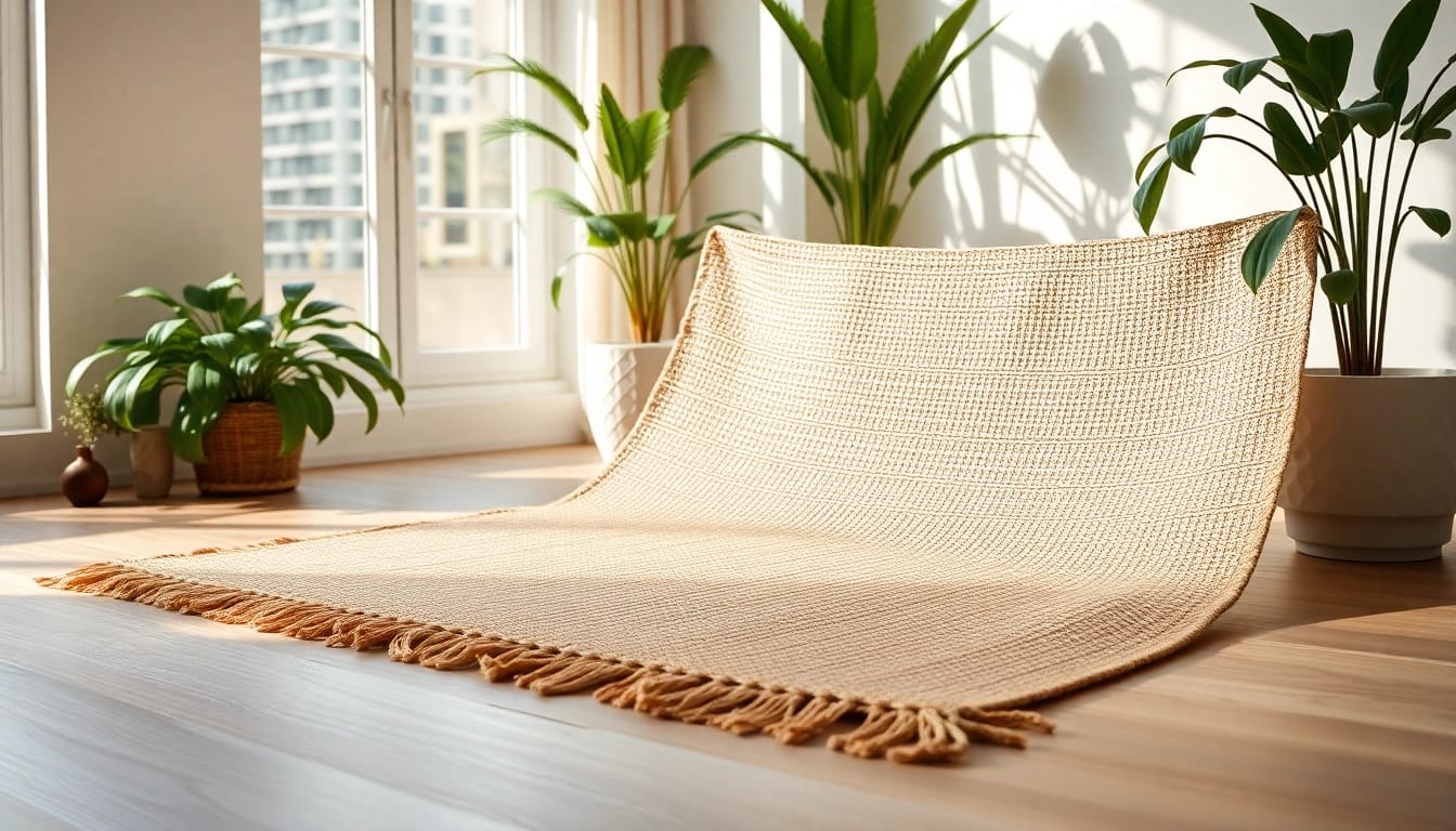 Hanfmatte in stilvollem Raum, der Haptik und das natürliche Material betont.
