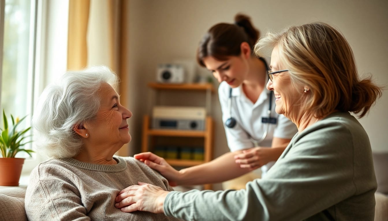 Providing skilled care through ambulanter pflegedienst köln, a caregiver helps an elderly woman at home.