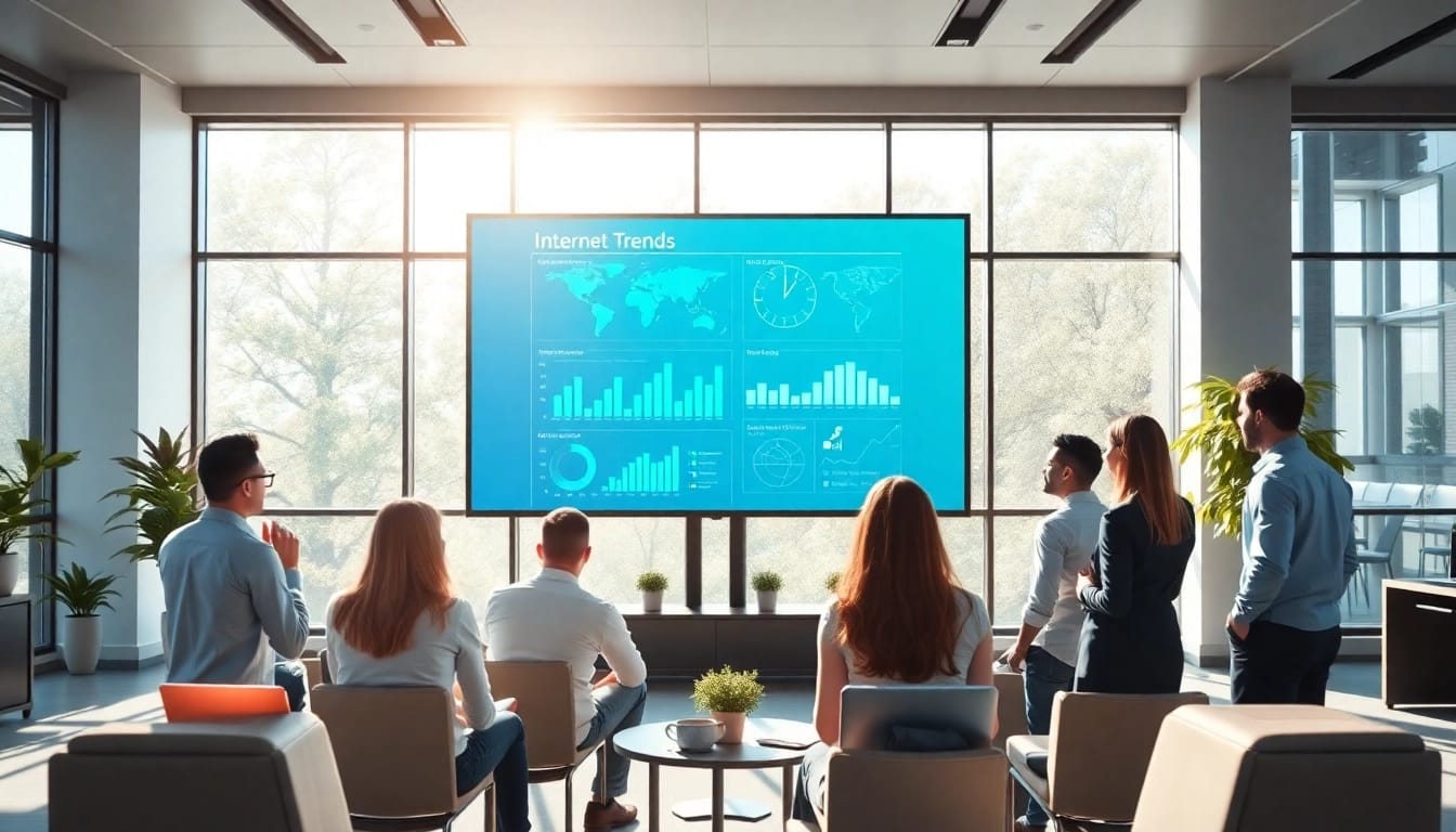 Analysing Internet Trends in a collaborative office environment with professionals engaged.