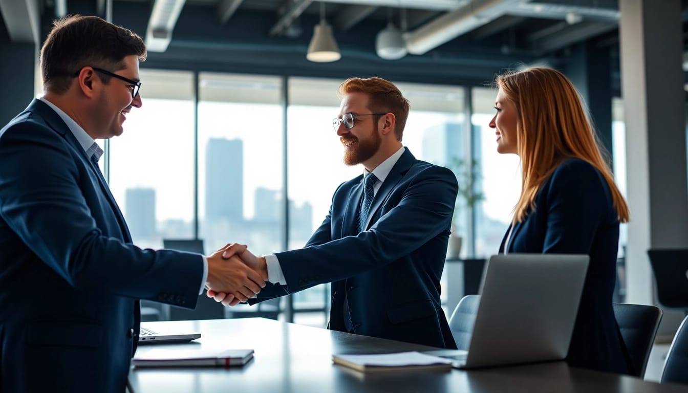 Headhunter Ingenieure handshake in a modern office setting signifying collaboration