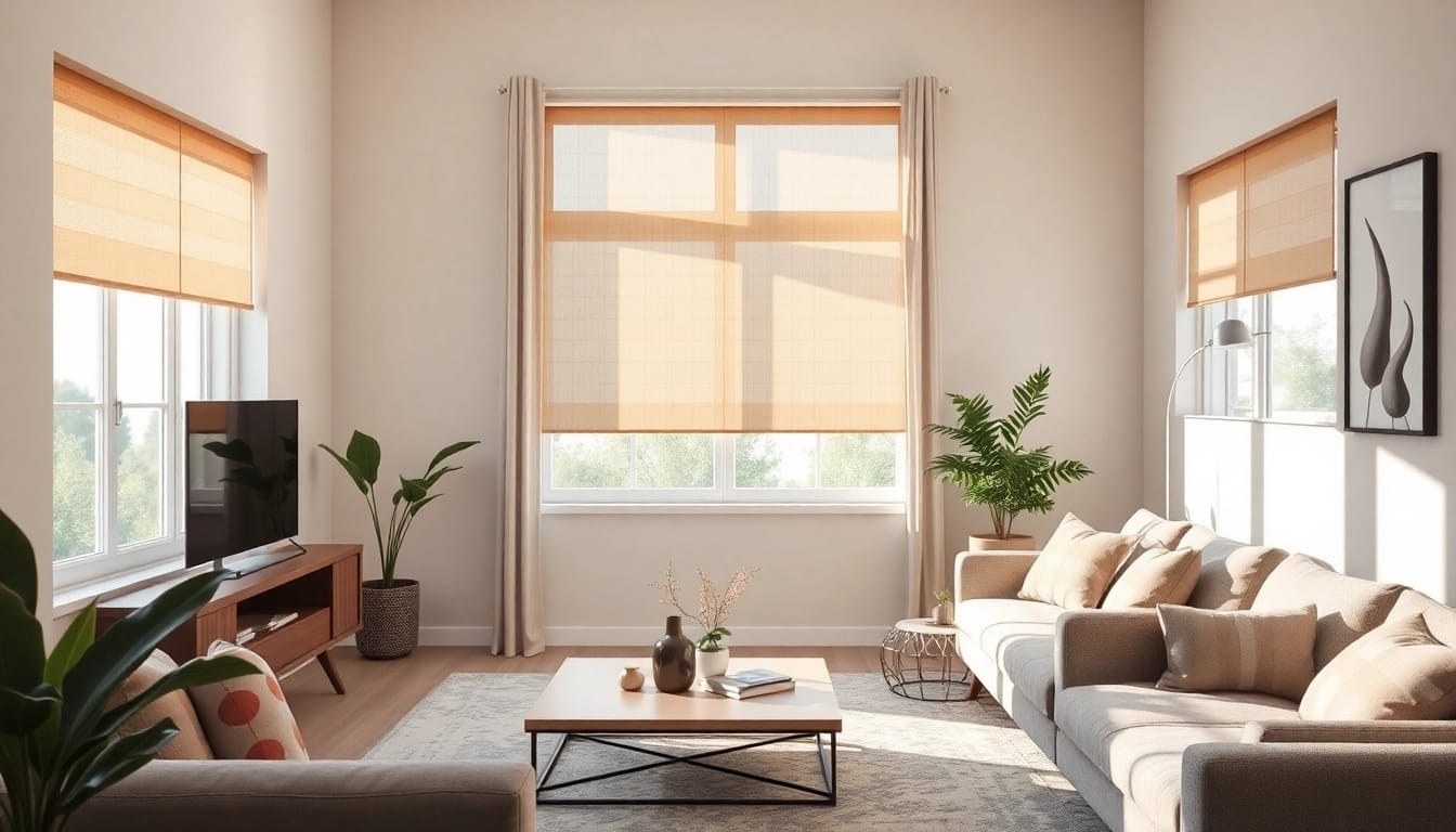 Plissee konfigurieren in einem stilvollen Wohnzimmer mit elegantem Fensterdekor