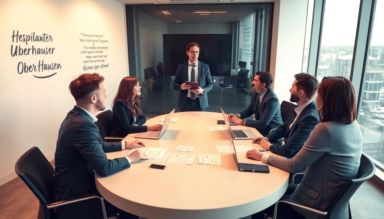 Headhunter Oberhausen führt ein Beratungsgespräch mit Kandidaten in einem modernen Büro.