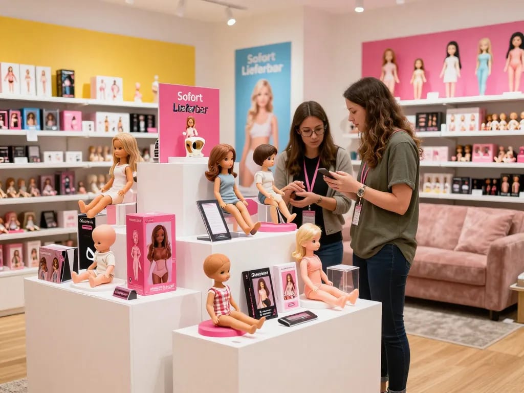 Sofort Lieferbar Sexpuppen in einem modernen Einzelhandelsumfeld ausgestellt, die Kunden einladen, Qualität und Vielfalt zu erkunden.
