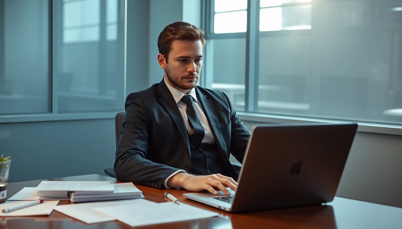Headhunter Geschäftsführer berät intensiv im Büro, um optimale Kandidaten zu finden.
