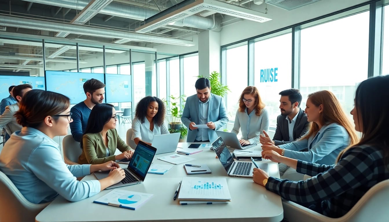 Präsentation von SEO Tipps in einem modernen Büro mit einem Team.