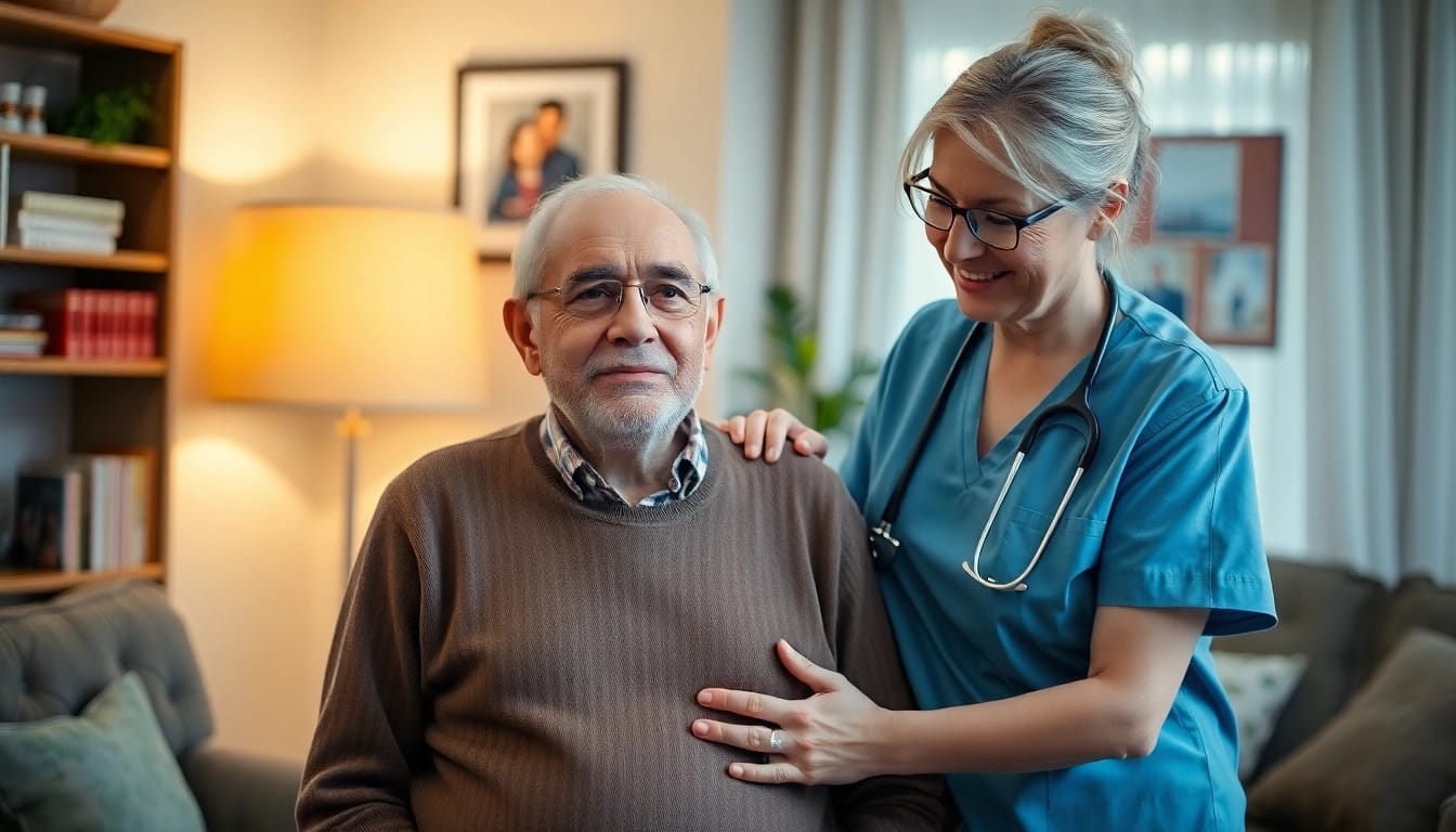 Supportive pflegedienst hameln caregiver helping a senior in a comfortable home setting.