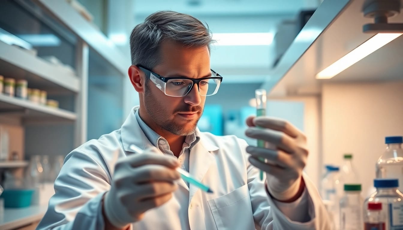 Stephan Becker, Virologe, beim Experimentieren im modernen Laborumfeld.