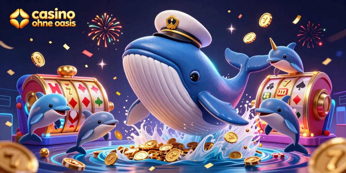 Play thrilling games in a vibrant casino ohne oasis setting with bursting slot machines, jackpots, and playful characters.