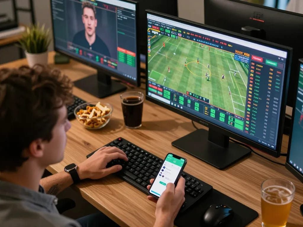 Engage in dynamic online betting with 789 bet, showcasing an exciting home office setting.