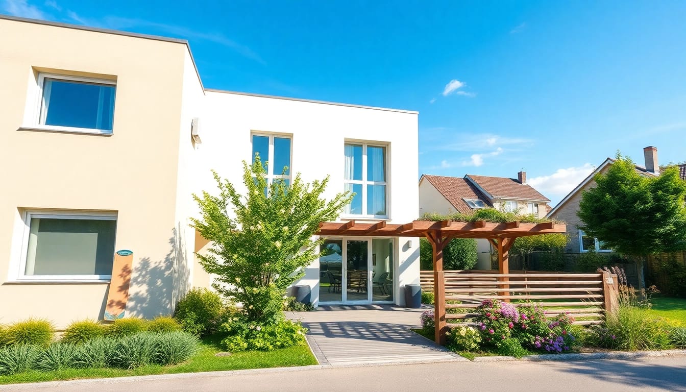 Entdecken Sie Ihr Traumhaus: Modernes Haus mit einladendem Garten symbolisiert den erfolgreichen Hauskauf.