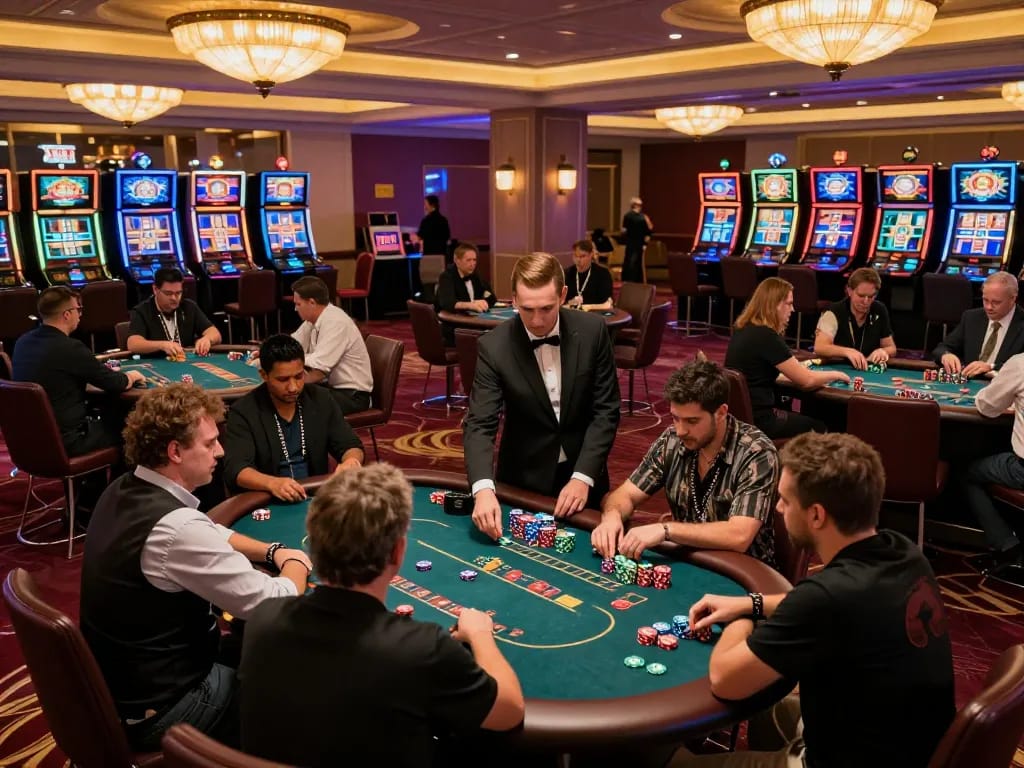 Players engaging in strategic gameplay at 78WIN's upscale casino, showcasing the excitement of poker