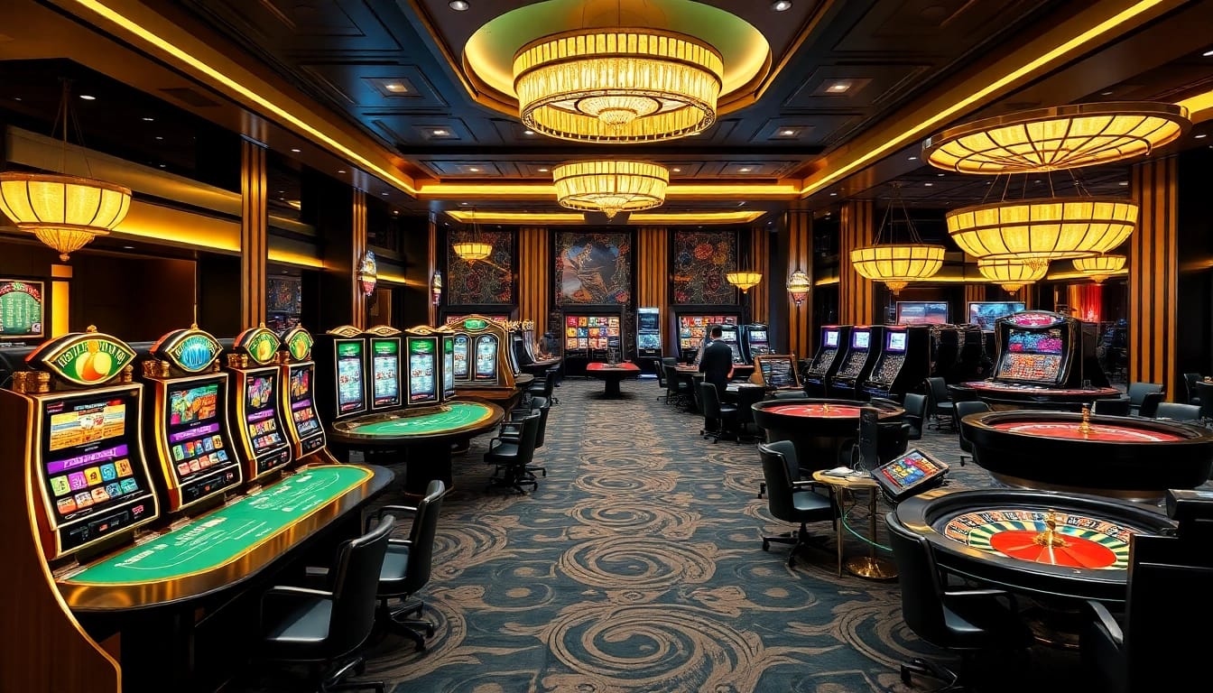 Experience thrilling gambling at CM88 nhà cái with stylish casino tables and vibrant slot machines.