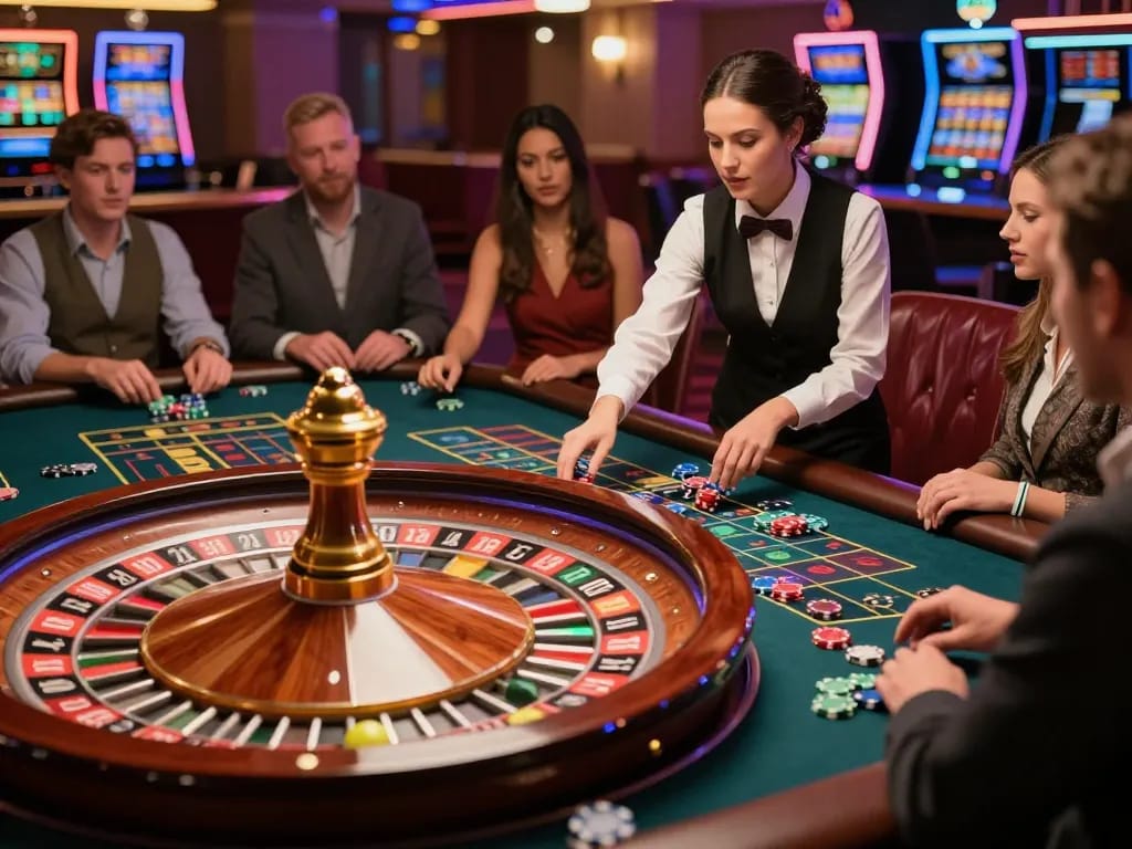 Players engaging in roulette at Bsport's vibrant gaming table, showcasing excitement and strategy.