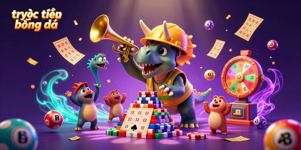 Experience trực tiếp bóng đá with excitement and celebration in a 3D animated casino scene.