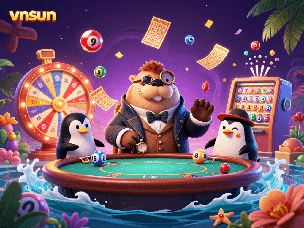 Experience vibrant casino thrills at vnsun with a jolly walrus and friends playing underwater games.