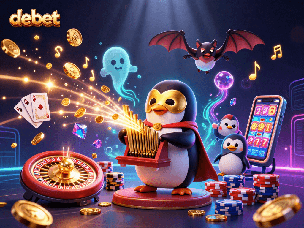 Engage with debet's thrilling casino experience featuring vibrant 3D elements and cartoon characters.