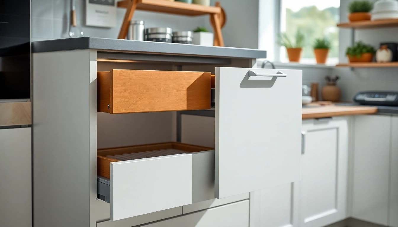 Optimale Präsentation des Double Wall Drawer System in einer modernen Küche mit funktionalem Design.
