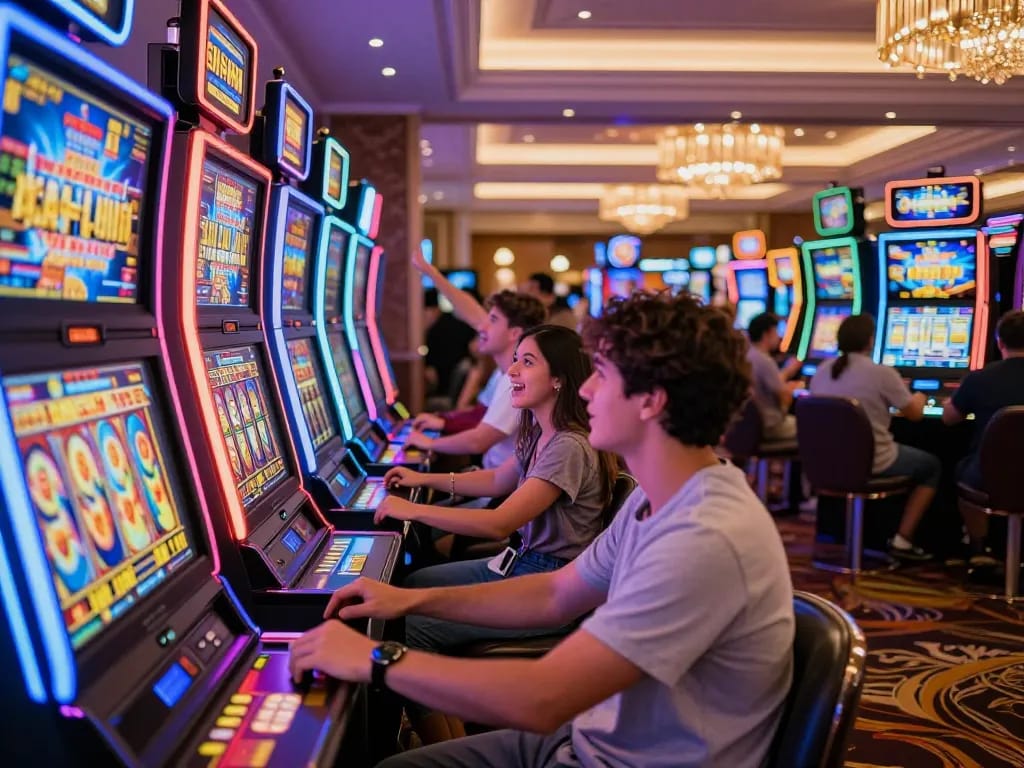 Celebrate winning with exciting slot bonus action in a lively casino atmosphere