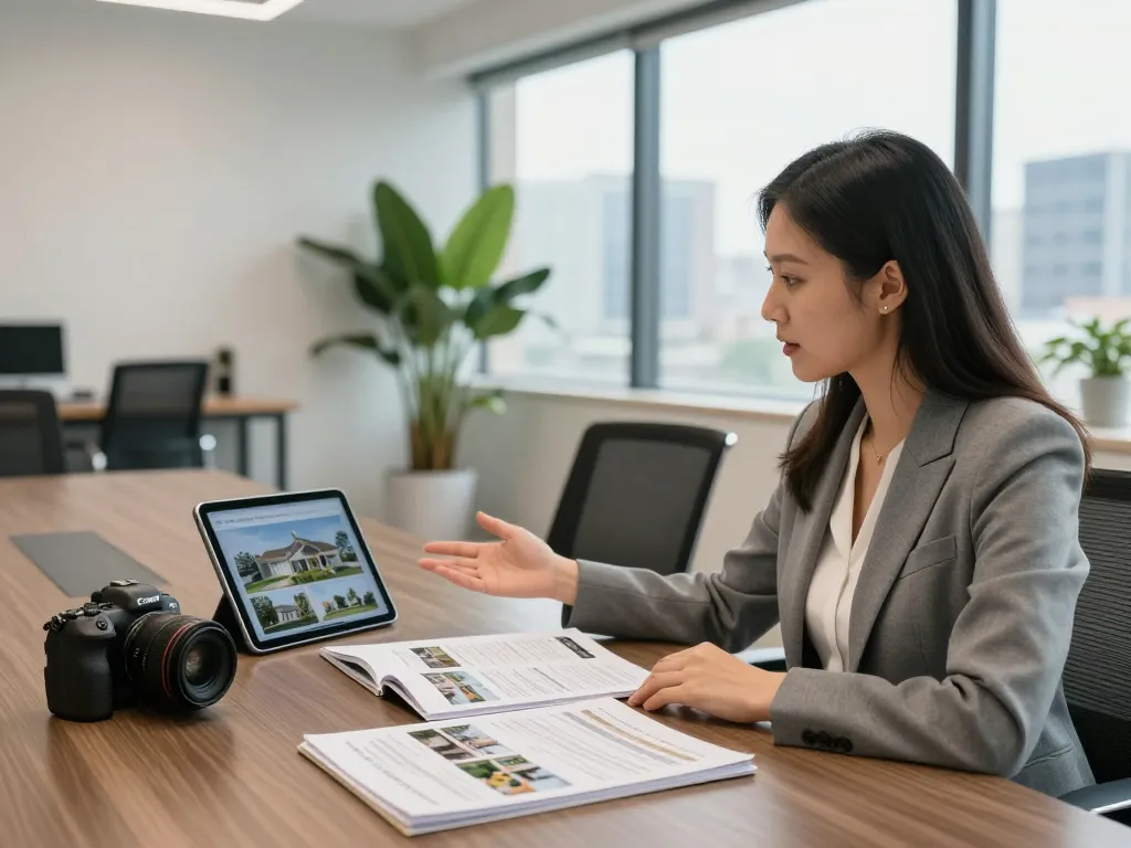 Immobilienmakler präsentiert Immobilieninformationen für Immobilienmakler Frankfurt Riedberg während der Kundenberatung.