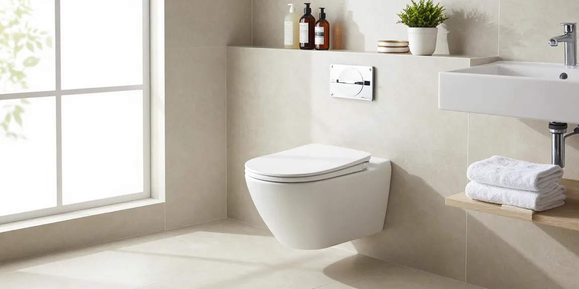 Stijlvolle randloze toilet in een moderne badkamer met elegante accessoires.