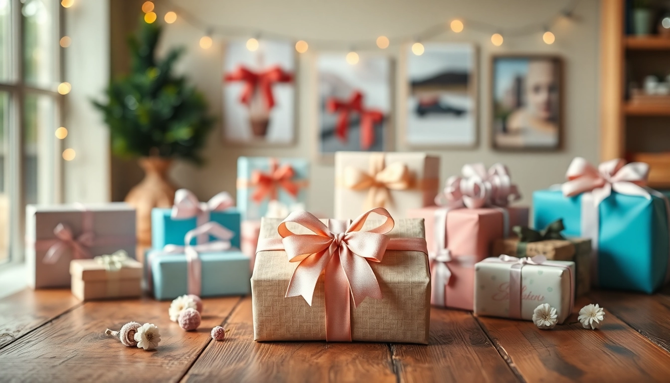 Kreative Geschenkideen auf einem rustikalen Tisch angeordnet, um Inspiration zu bieten.