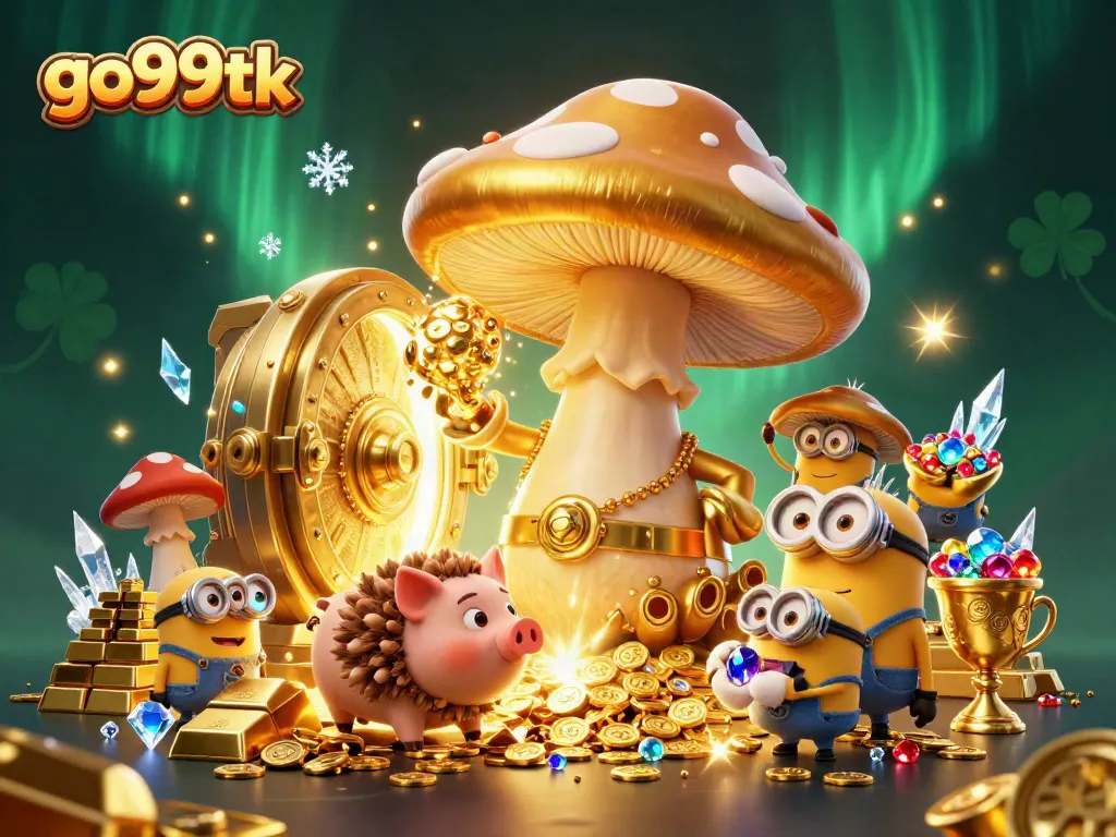 Spin the reels at go99tk while enjoying magical treasures and gems in a vibrant casino scene.