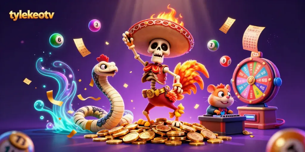 Engage with tylekeotv's vibrant casino scene featuring a victory-dancing skeleton mariachi and dynamic gaming elements.