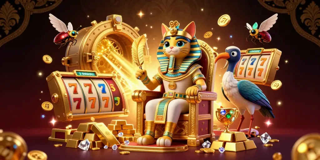 Experience the excitement of shbet's casino with dazzling gaming elements and a royal Egyptian theme.