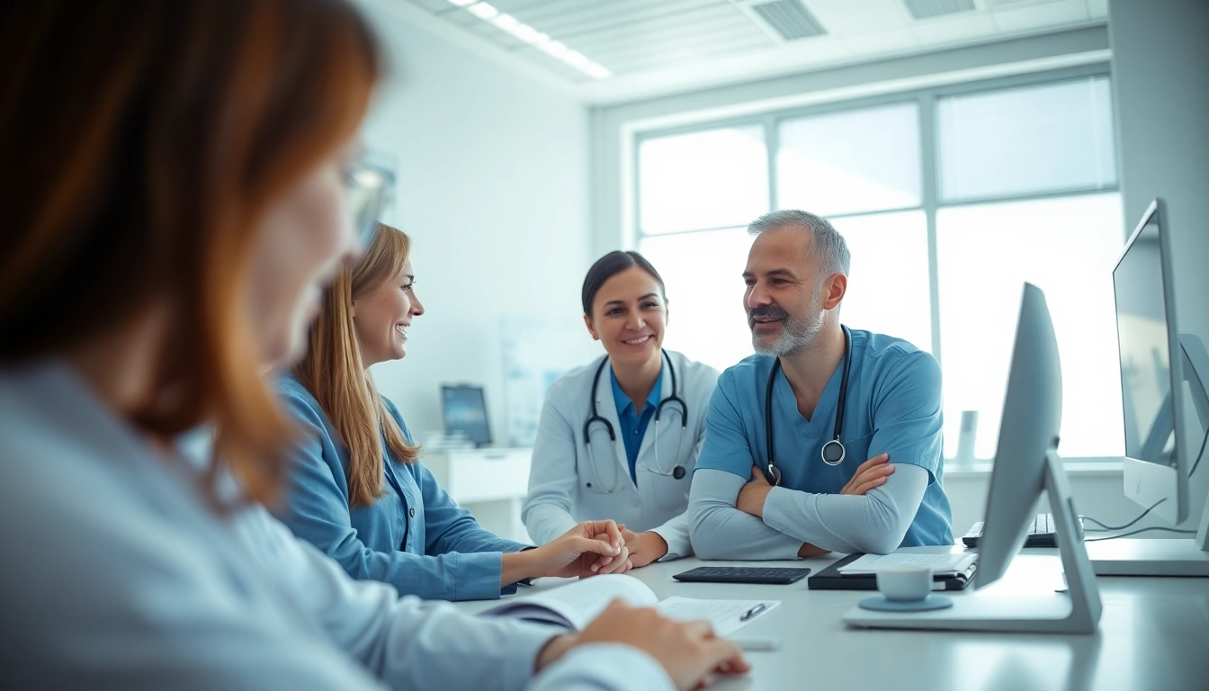 Driada medical Beratung zwischen Arzt und Patient in einem modernen Klinikraum.