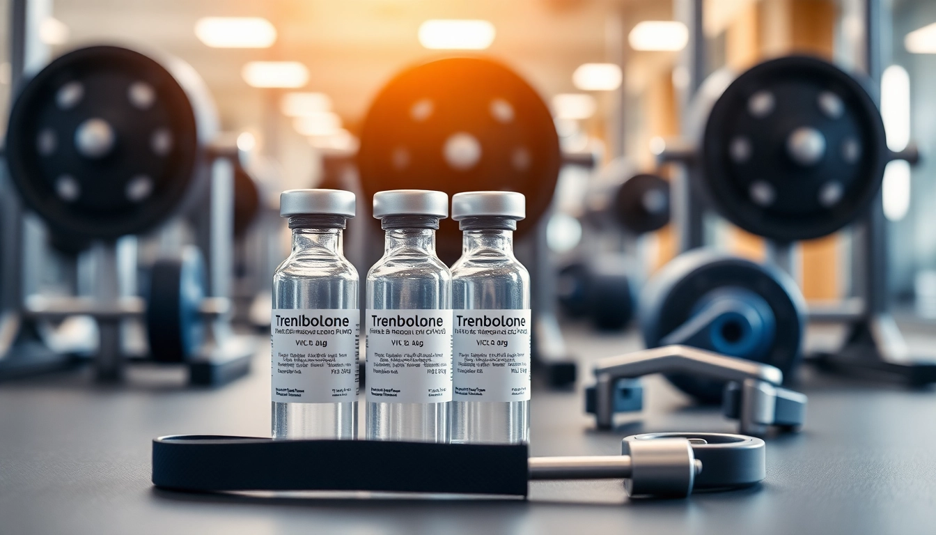 Trenbolon preis in einem ansprechenden Fitness-Setup mit Vials und modernem Ausblick.