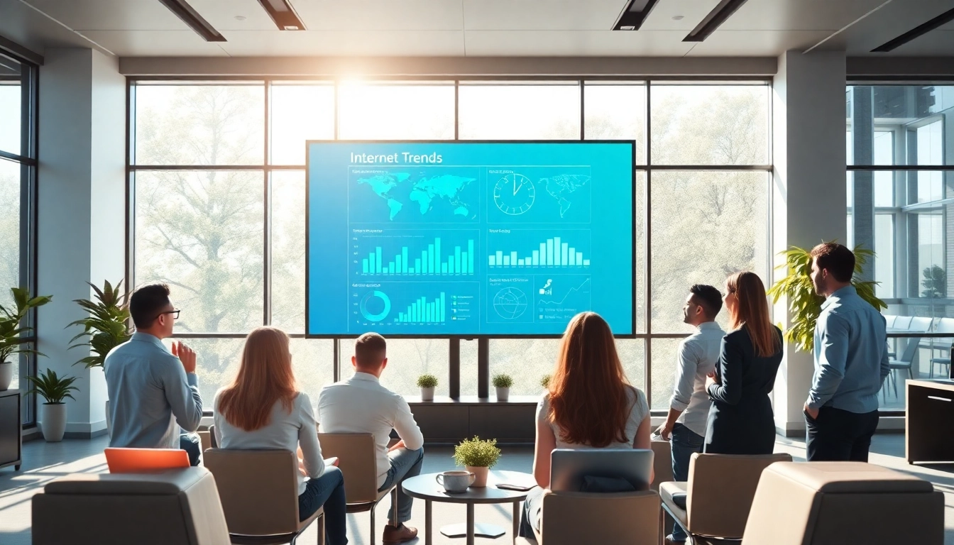 Analysing Internet Trends in a collaborative office environment with professionals engaged.