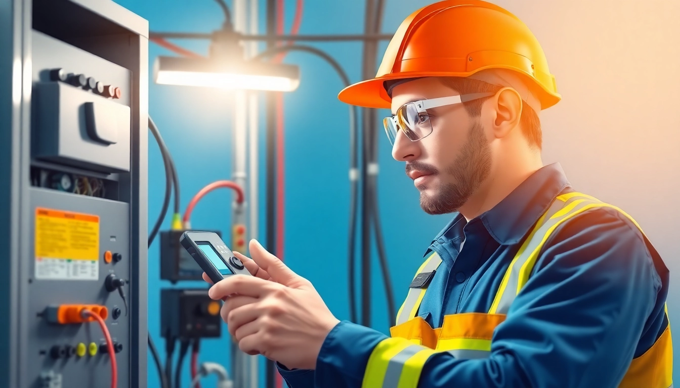 Technician performing a DGUV V3 Prüfung to ensure workplace safety and compliance with electrical standards.