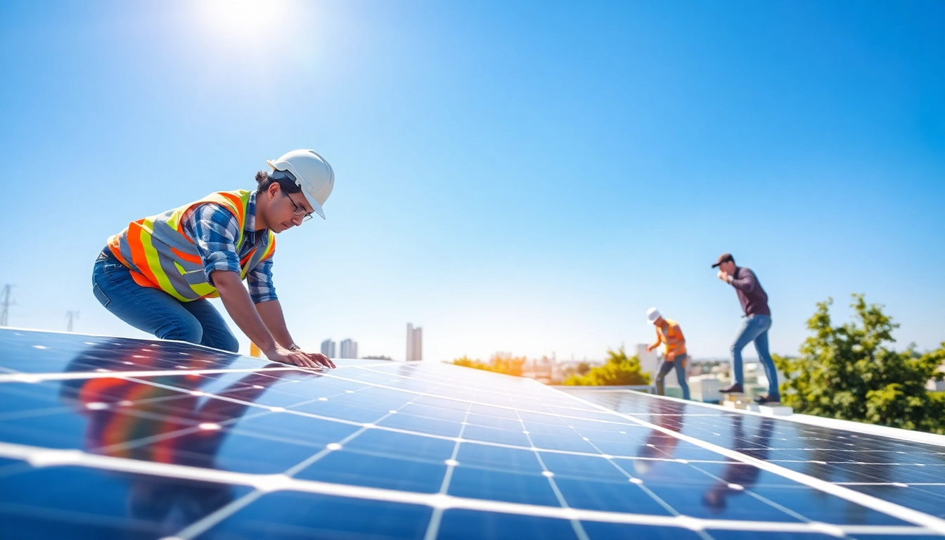 Photovoltaik Leads durch professionelle Solarpanel-Installation auf einem Dach unter sonnigem Himmel.