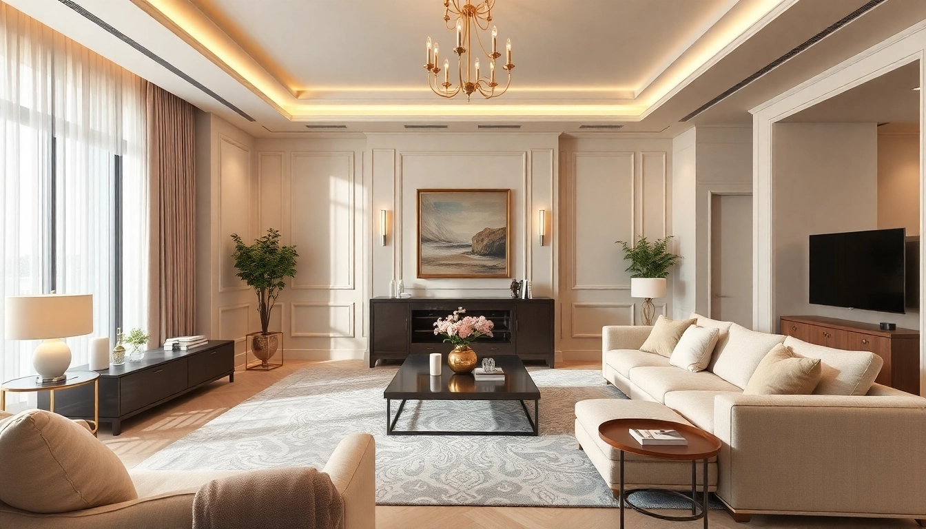 Luxury living room featuring modern decor, comfortable furnishings, and elegant lighting for an inviting atmosphere.