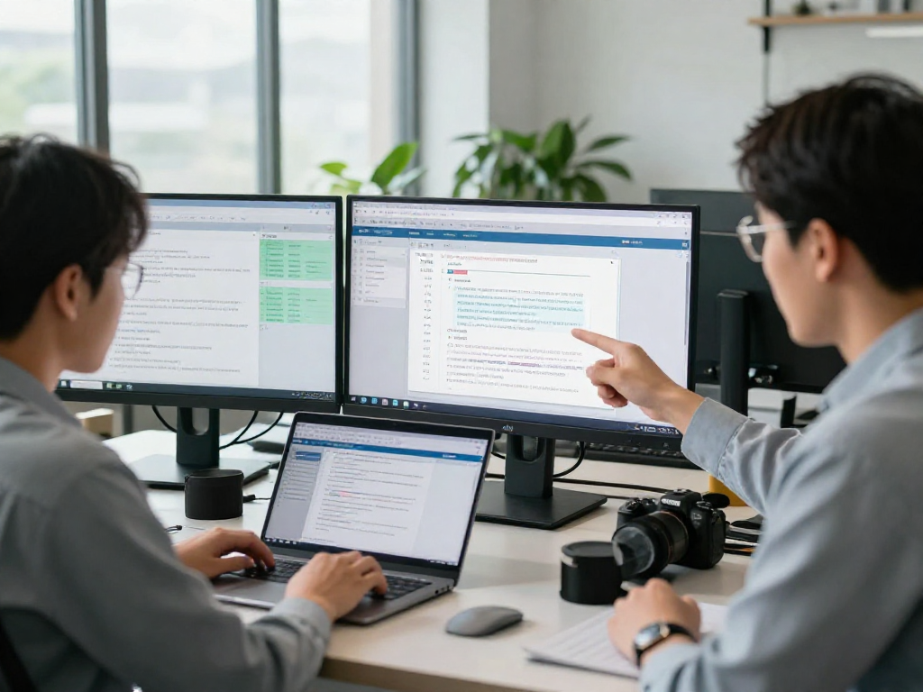 Team analyzing document fraud detection reports in a modern office environment, showcasing high-tech verification tools.