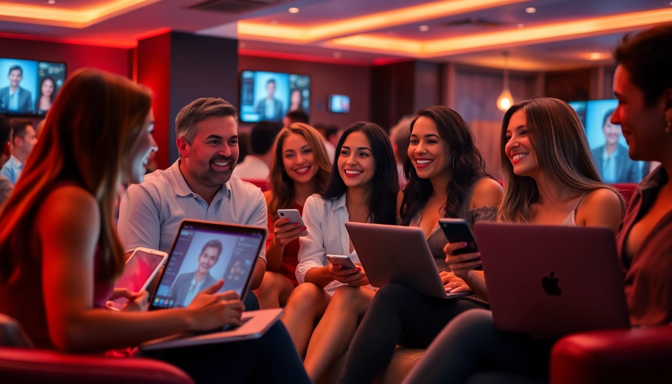 Engaging atmosphere in a digital lounge for sex chat among diverse adults.
