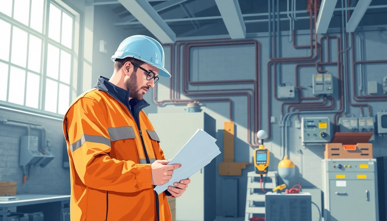 Technician performing a DGUV V3 Prüfung in a bright workshop, ensuring safety standards.