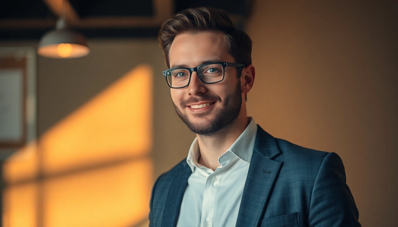 Karriere-Neustart: Porträt eines Professionals, der optimistisch in die Zukunft blickt.