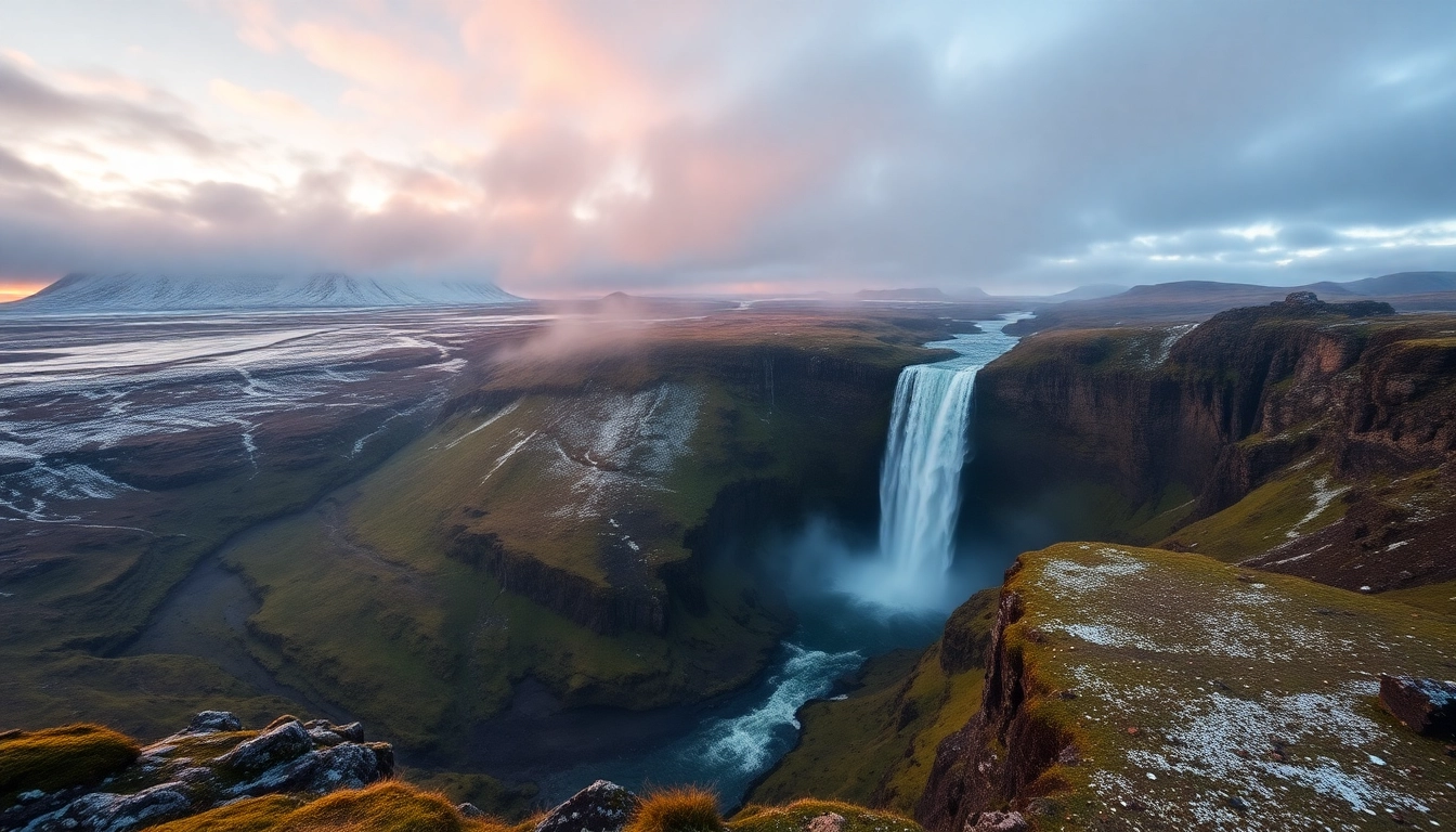 Erlebe eine beeindruckende Reise nach Island mit majestätischen Wasserfällen und Nordlichtern über der rauen Landschaft.