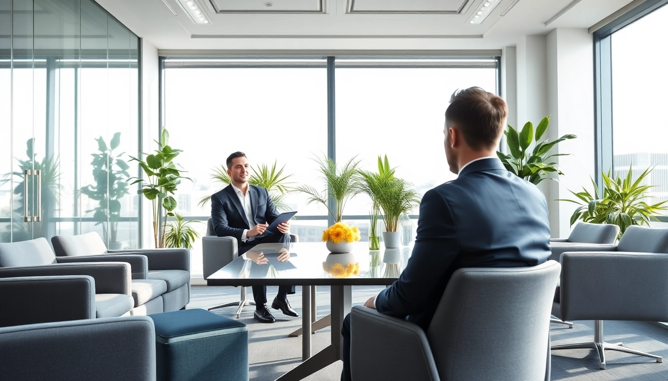 Headhunter führt ein Vorstellungsgespräch in einem modernen Büro.