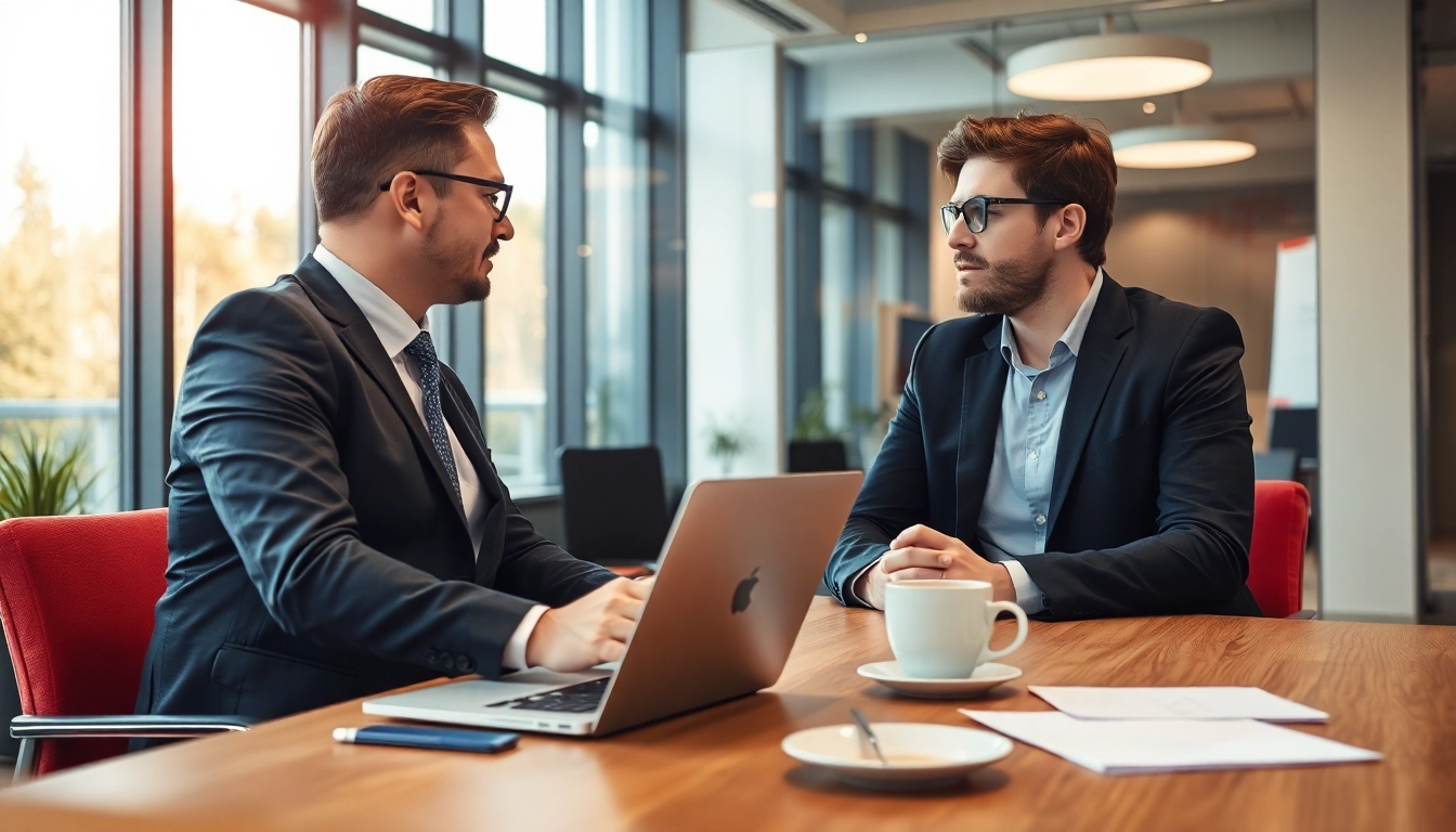 Headhunter Dresden in einem modernen Büro mit einem Kandidaten im Gespräch.