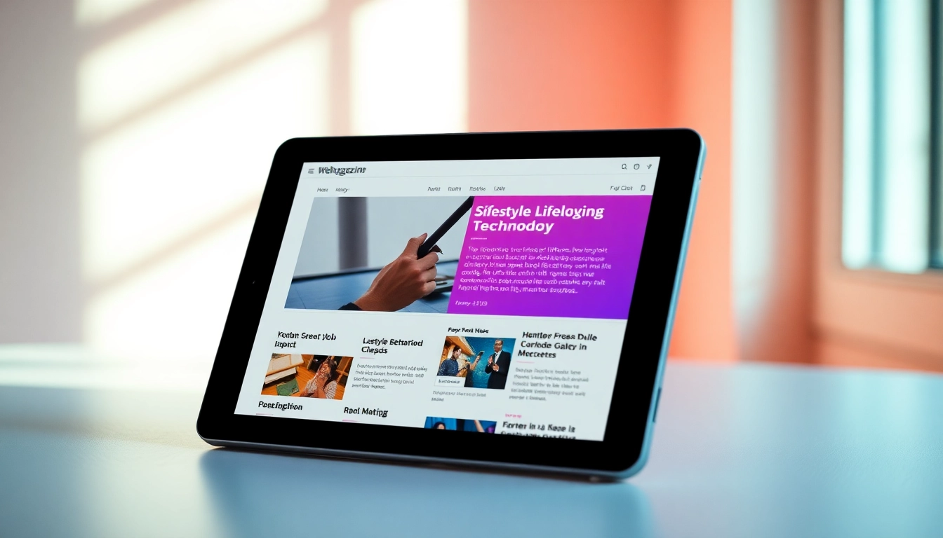 Webmagazin mit lebendigem Design und interessanten Inhalten über Lifestyle und Technologie zeigen