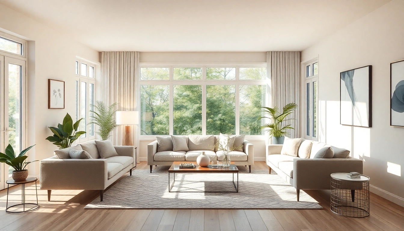 Elegante Raumgestaltung eines einladenden Wohnzimmers mit harmonischer Farbpalette und warmen Holztönen.