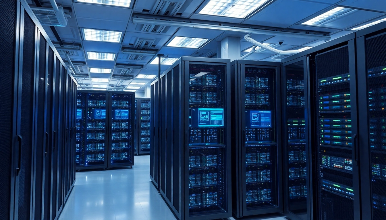 Visualisierung eines modernen Rechenzentrums mit Windows Server 2025 für Unternehmen, das für Echtzeit-Datenanalyse optimal konfiguriert ist.